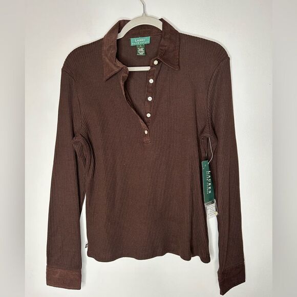 Lauren Ralph Lauren Brown Corduroy Henley and Corduroy Midi Skirt Set - Picture 8 of 8